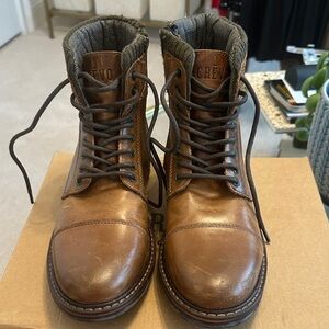 Crevo Men's Tan Leather Lace-Up Boots